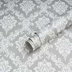 Micpolo Peel and Stick Wallpaper Grey and White Damask Wallpaper for Bedroom Bathroom Contact Paper for Cabinets and Drawers Removable Renter Friendly Wallpaper Room Wall Decor Vinyl Roll 17.7"×197"