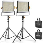 NEEWER 2 Pack Dimmable Bi Color 480 LED Video Light and Stand Lighting Kit includes: 3200-5600K CRI 96+ LED Panel with U Bracket, 75 inches Light Stand for YouTube Studio Photography, Video Shooting