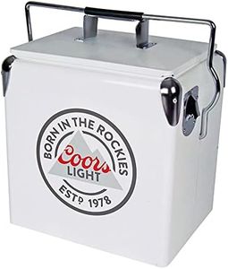 Coors Light Retro Ice Chest Cooler with Bottle Opener 13L (14 qt), 18 Can Capacity, White and Silver, Vintage Style Ice Bucket for Camping, Beach, Picnic, RV, BBQs, Tailgating, Fishing