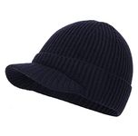 Zylioo XXL Oversize Beanie Cap with Brim,Large Visor Stretchy Knit Beanie Hat,Winter Warm Cuffed Watch Cap