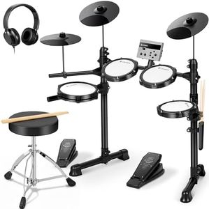 CAHAYA Elektronisches Schlagzeug für Anfänger – Tragbares E-Drum Set mit 150 Sounds, 15 Drumkits, 2 Pedalen, 2 Drumsticks, Kopfhörer, Hocker, USB/MIDI-Kompatibilität für Kinder & Erwachsene
