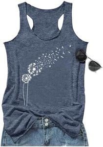 LANMERTREE Womens Vintage Graphic Racerback Tank Tops Floral Graphic Sleeveless Summer Basic Casual Loose Muscle Vest, Blue/Dandelion, Medium