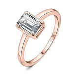 JewelryPalace Classic 1ct Emerald Cut Cubic Zirconia Solitaire Engagement Rings for Women, 14K Rose Gold Plated 925 Sterling Silver Promise Ring for Her, Simulated Diamond Anniversary Wedding RingsL