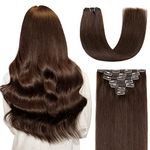 AGMITY Clip in Human Hair Extensions Remy Human Hair 16 inches Darkest Brown 120 Gram 7 Pieces Seamless Double Weft Straight Real Hair Extensions Clip in Human Hair(16 inches #2 Darkest Brown)