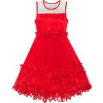 Sunny Fashion Girls Dress Red Dimensional Flower Birthday Wedding Dress Size 7 Years