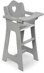 Badger Basket Executive Doll High Chair - Wooden Toy Chair with Liftable Tray, Fabric Seat Trim, and Realistic Design - Fits 18 Inch Dolls and More - Gray and White