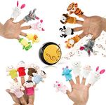 20 Finger Puppets and Finger Family Song Button, 6 Family Member and 14 Animal Finger Puppets Plush Toys Set - Great for Storytelling, Role-Playing, Teaching, Easter Eggs and Fun