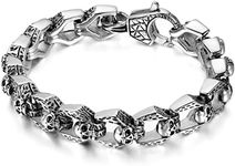 JewelryWe Vintage Biker Gothic Skull Stainless Steel Bracelet for Men, 8.7 Inches