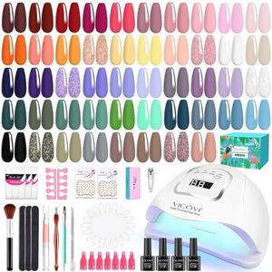 52PCS Gel Nail Polish Kit With UV Light 48 Colors Gel Nail Polish Set with Glossy Matte Top Base Coat Nail Lamp Manicure Starter Kit for Nail Art Salon Design Gifts for Women Girls All Seasons