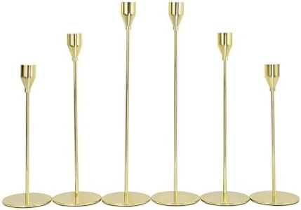 InciFuerza Taper Candle Holders Set, Modern Decorative Candlestick Holder for Home Decor, Dining, Party, Wedding, and Anniversary (6Pcs Polished Brass)