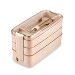Iteryn Plastic Kids Lunch Box, Stackable Bento Box ,3-In-1 Compartment - Wheat Straw, Leakproof Eco-Friendly Bento Lunch Box Meal Prep Containers For Kids & Adults, Pack Of 1, 900 ML, Khaki