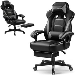 LUCKRACER Gaming Chair, Video Game Chairs Gaming Computer Chair with Footrest 350Lb Heavy Duty Gaming Chair Ergonomic Office Chair Lumbar Support for Adults, High Back, Swivel Seat, Recliner(Grey)