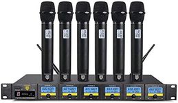 PRORECK MX66 6-Channel UHF Wireless Microphone System with 6 Hand-held Microphones Karaoke Machine for Party/Wedding/Church/Conference/Speech