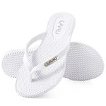 LAVAU Flip Flops for Women, Waterproof Non Slip Thong Sandals for Shower Beach Pool, 100% Recyclable, White, 7