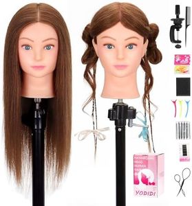 Mannequin Head Human Hair 22"-24" Female 100% Human Hair Mannequin Head Hair Styling Cosmetology Manikin Head Doll Head for Hairdresser with Clamp Holder and Tools (dark brown)