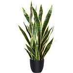 CROSOFMI Artificial Snake Plant 35 Inch Fake Sansevieria Tree with 32 Leaves Perfect Faux mother in law Plants in Pot for Indoor House Home Office Garden Modern Decoration Housewarming Gift,Yellow