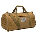 QT&QY 40L Military Tactical Duffle Bag For Men Sport Gym Bag Fitness Tote Travel Duffle Bag Training Workout Bag With Shoe Compartment Basketball Football Weekender Bag, Tan, Gym Duffle Bag