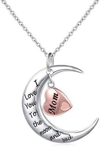 DAOCHONG S925 Sterling Silver I Love You To The Moon And Back Mom Pendant Necklace for Mom Mother Mum Gift