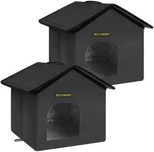Rest-Eazzzy Cat House for Outdoor Cats, Weatherproof and Insulated Feral Cat House with Mat and Clip, Easy to Put Together, Selfwarming Cat Shelter for Winter, Never Blow Away (Black, House X 2)