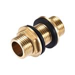 sourcing map Bulkhead Fitting, G1/2 Male, Tube Adaptor Connector Hose Fitting, with 2 Silicone Gaskets, for Water Tanks, Brass, Gold Tone