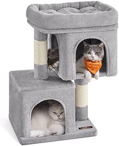 Feandrea Cat Tree, 67 cm Cat Tower, S, Cat Condo for Kittens up to 3 kg, Large Cat Perch, 2 Cat Caves, Scratching Post, Light Grey PCT611W01