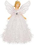 Belle Vous Christmas Tree Toppers - 20.5 x 8.2cm Plastic, White Angel Tree Topper - Fairy Treetop Pendant for Christmas Tree Decorations, Christmas Tree Ornaments and Festive Home Decor