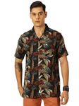 Thomas Scott Men Cotton Rayon Half Sleeves Cuban Collar Printed Casual Shirt (Black, XL)