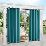 NICETOWN Blackout Top & Bottom Grommet Outdoor Curtains for Patio Waterproof Set of 2, Wind-Break Thermal Outdoor Drapes Cold & Heat Block Keep Privacy for Pergola, Peacock Teal, W52 x L84