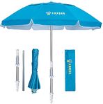 AMMSUN 6.5ft twice folded Portable travel beach umbrella with sand anchor windproof,Push Button Tilt and Air vent UV 50+ Protection Fits in a large Suitcase for Patio Garden Beach Pool Backyard Sky Blue