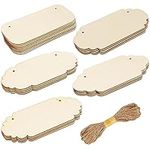 Belle Vous 24 Pack of Assorted Blank Unfinished Wood Plaques - Wooden Plywood Craft Cutouts with Hanging Rope - Ideal for DIY Arts & Crafts, Pyrography, Décor, Wedding, Painting & Hanging Signs