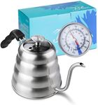 BLUE BREW BB1201 Pour Over Kettle with Thermometer and Glass Lid Top, 40 fl oz, Silver