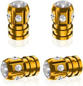 QUARKACE Tire Valve Caps, Bling Valve Stem Caps with Sparkly Rhinestones, Tire Caps 4 Pack for Cars SUVs Trucks Motorcycles Bikes, Anti-Fading Coating, Corrosion Resistant, Air Leakproof - Gold