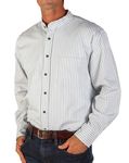 The Celtic Ranch Traditional Collarless Grandfather Shirt, Men's Long Sleeve Dress Shirt, Blue/White Stripe, Large