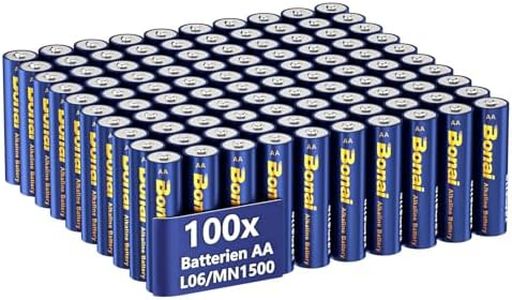 BONAI Longlife Batterie alcaline AA (100 pezzi) 1,5 V Mignon LR06, potenti, ideali per sveglia, termometro, lampade decorative e altri dispositivi con elevato fabbisogno energetico