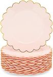 Sparkle and Bash 50 Pack Pink and Gold Plastic Plates, 9 Inch Scalloped Plates with Gold Rim for Birthday Party, Baby Shower