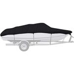 Waterproof Boat Cover, V-shape Trailerable Boat Cover Fits All-Weather Outdoor Protection, Heavy Duty UV Resistant Cover, for V-Hull, Fishing Boat, Runabout, Bass Boat, Black(530 * 290(420D))