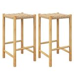 Giantex 26" Counter Height Wood Bar Stools Set of 2, Boho Rattan Barstools, Max Load 330 Lbs, Armless Saddle Kitchen Stools, Backless Wicker Bar Stools for Kitchen Counter Indoor Outdoor