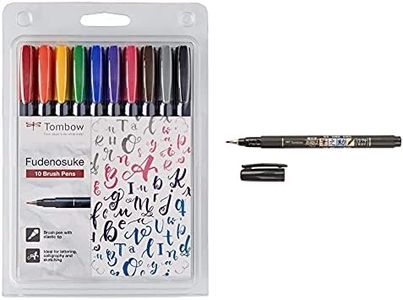 Tombow WS-BH-10P Rotulador (Fino/Medio, 10 Colores, Negro, Azul, Verde, Gris, Naranja, Rosa, Amarillo, Bullet tip & Brush tip, Alrededor) + WS-BS Fudenosuke Pluma escobilla, punta blanda, tinta negra
