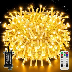 Ollny Christmas Tree Lights, 20m 200 LED Outdoor Fairy Light Mains Powered, Waterproof Warm White String Light with Plug,Remote/8 Modes/Timer, Bright Lighting Indoor/Outside/Garden/Xmas Decorations