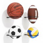 Basketball Holder Wall Mount: 4 pcs Ball Wall Storage Rack for Display, Ball Wall Mount for Basketball, Soccer Ball, Volleyball, Football, Rugby, Ball Holder as Sports Room Decor