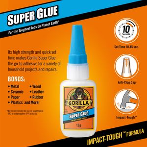 Gorilla Super Glue 15g – All Purpose, Fast Setting, Impact Tough Adhesive