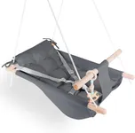 Baby Swing Indoor and Outdoor, Canvas Hammock Swing for Baby to Toddler with a Comfortable Seat, Macaroon Wooden Toy, Adjustable 5-Point Harness,Gift for Baby Boys Girls, 3 Modes, Dark Grey