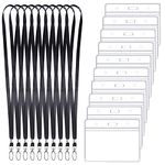 10PCS Lanyards with Card Holder, Black Flat Nylon Lanyards for Neck Plastic ID Card Holders