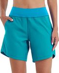 Willit Women's Swim Board Shorts UPF 50+ High Waisted Swimming Shorts with Liner Pockets 7" Atoll Size 10