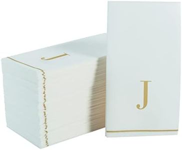 Luxe Party 112 Pack Monogram Napkins | Letter J Initial | Disposable | Premium Airlaid | Linen Feel | Decorative Table Setting | Guest Towel Napkin | White and Gold