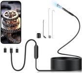 Hopefox Endoscope Camera - 3 in 1 Wireless Industrial Borescope with 6 LED Lights, 7.9mm IP67 Inspection Camera Snake Camera for OTG Android, iPhone (9.8FT, USB-C, Micro, Lightning)