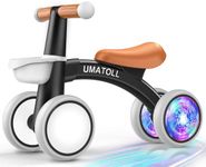 Umatoll Colorful Lighting Baby Balance Bike Toys for 1 Year Old Boys Gifts, Adjustable Seat Baby Walker, First Birthday Gifts, 12-24 Months Toddler Ride on Toys with Removable Basket, Black
