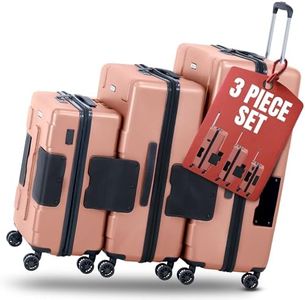 TACH Patented Connecting Hard Shell 3 Piece Luggage Set - 20, 24 & 28 inch Luggage | Carry-On, Medium & Large Rolling Suitcases - Pink