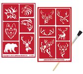 2 Reusable Glass Etching Stencils - Wildlife, Moose, Bear, Wolf, Deer, Antler Etch Themed Stencil - Wild Animal, Deers Theme Design - Set Includes Brush