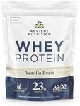 Ancient Nutrition Grass Fed Whey Protein, Vanilla Bean, 23g Protein, 35 Servings, Hydrolyzed Collagen Peptides, Organic Regenerative A2/A2 Milk Protein